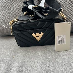Valentino Orlandi Black and Gold Quilted Crossbody Bag